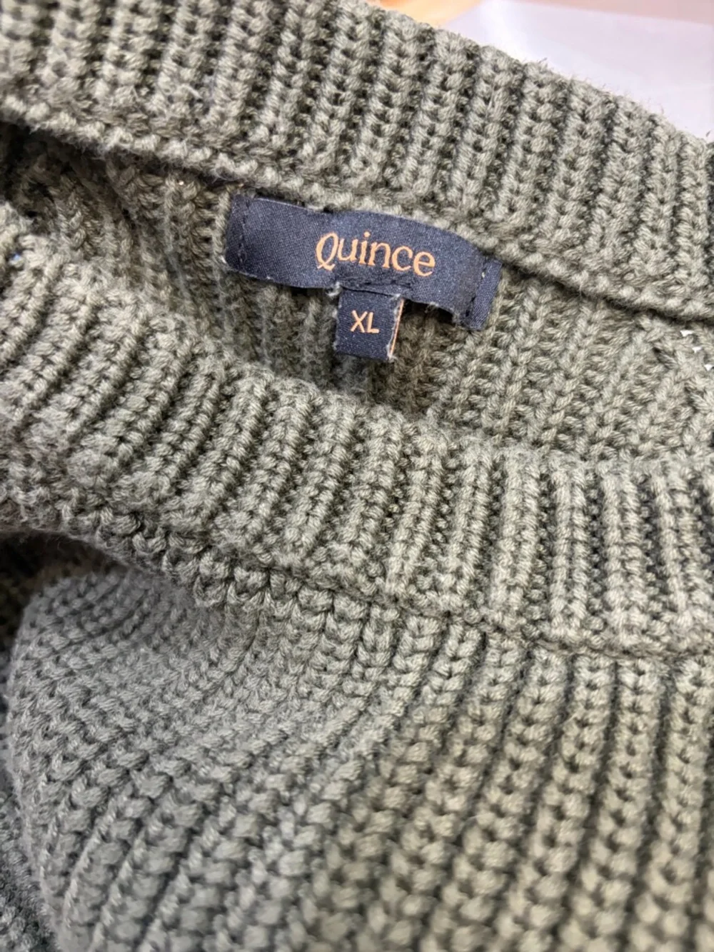 Quince Sweater 100% Organic Cotton Fisherman Crew Olive Green Chunky Boxy Knit - Picture 8 of 9